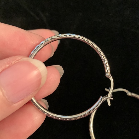Sterling Silver Textured Hoops 925 - Picture 6 of 9